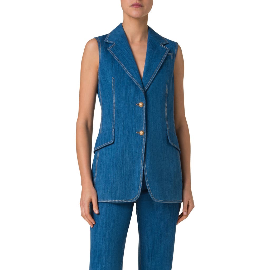 Akris Punto Washed Cotton Denim Single Breasted Vest In Sky