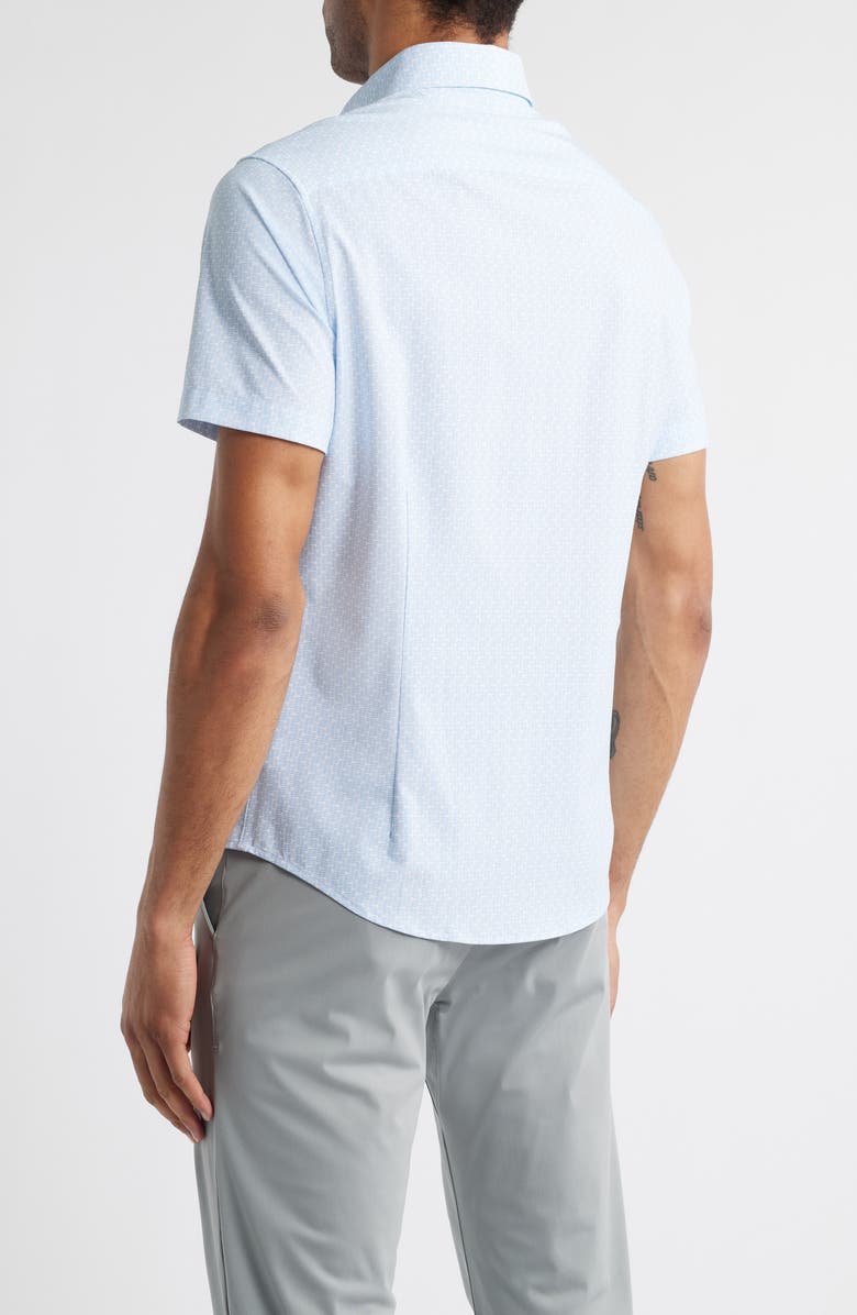 Mizzen+Main Leeward Trim Fit Micropattern Short Sleeve Button-Up Shirt, Alternate, color, Blue/ White Triangle Dash