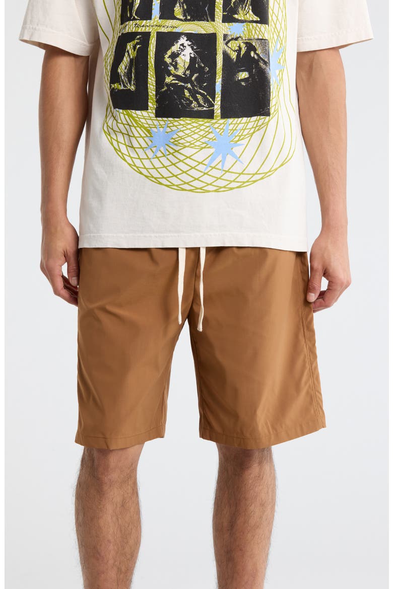 Side Snap Nylon Shorts, Main, color, BROWN