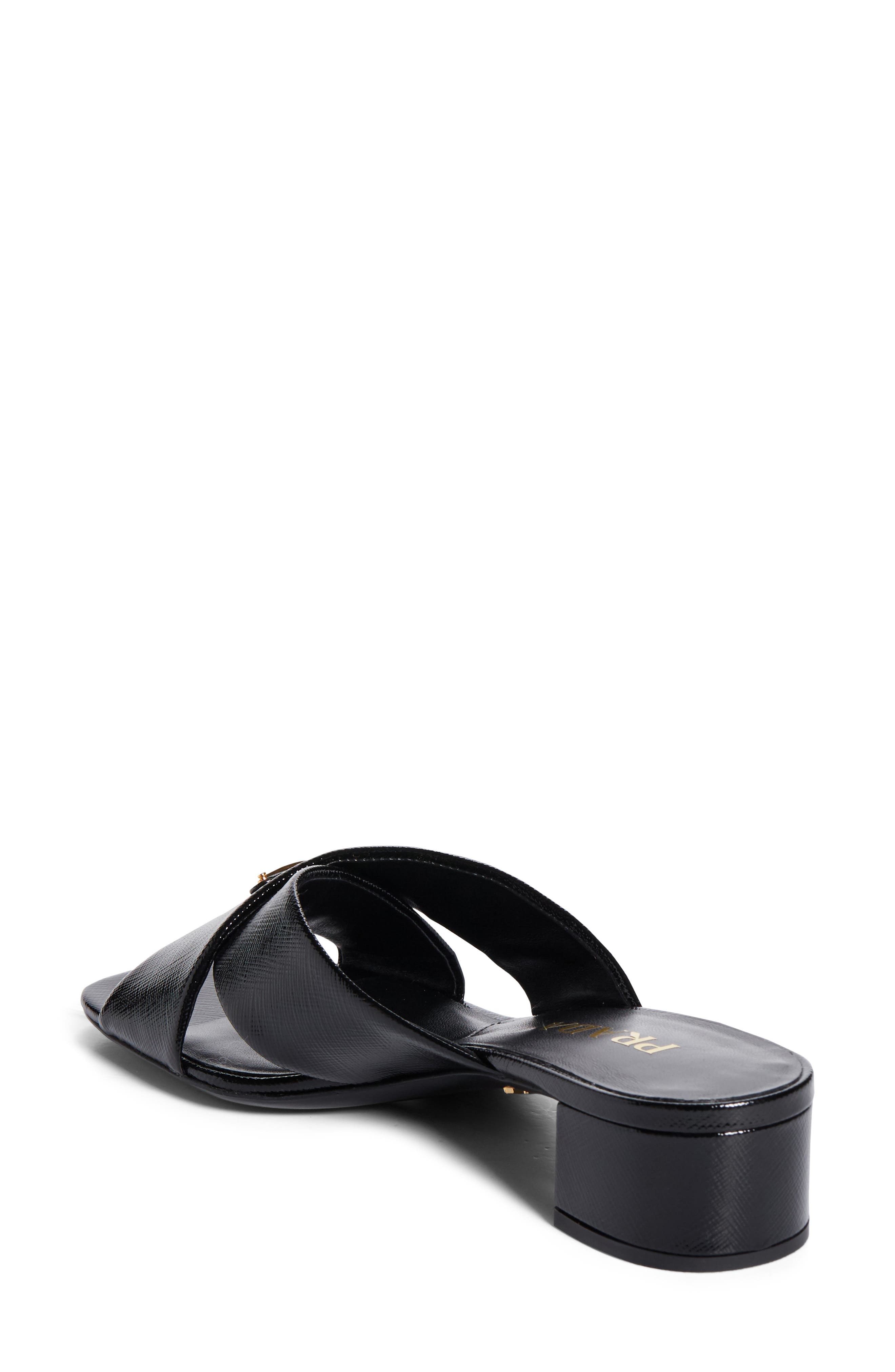 Prada Block Heel Square Toe Sandal, Alternate, color, Nero