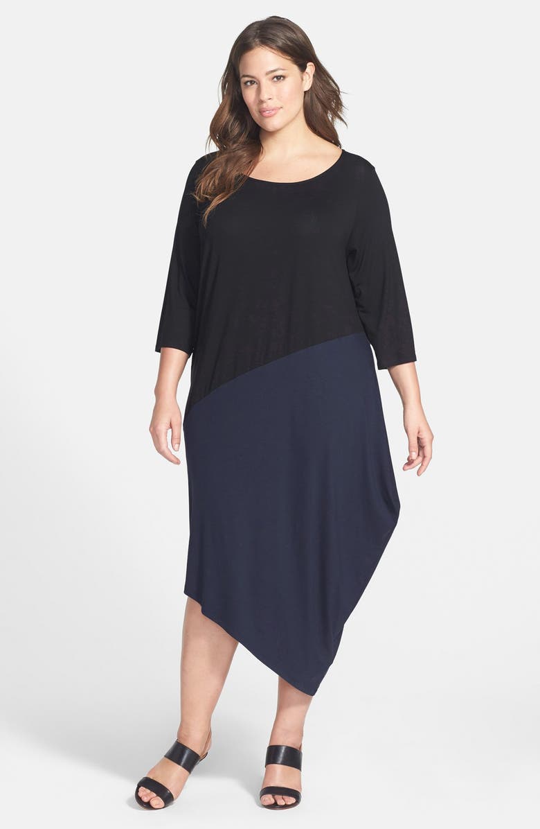Eileen Fisher Colorblock Scoop Neck Jersey Dress, Main, color, 