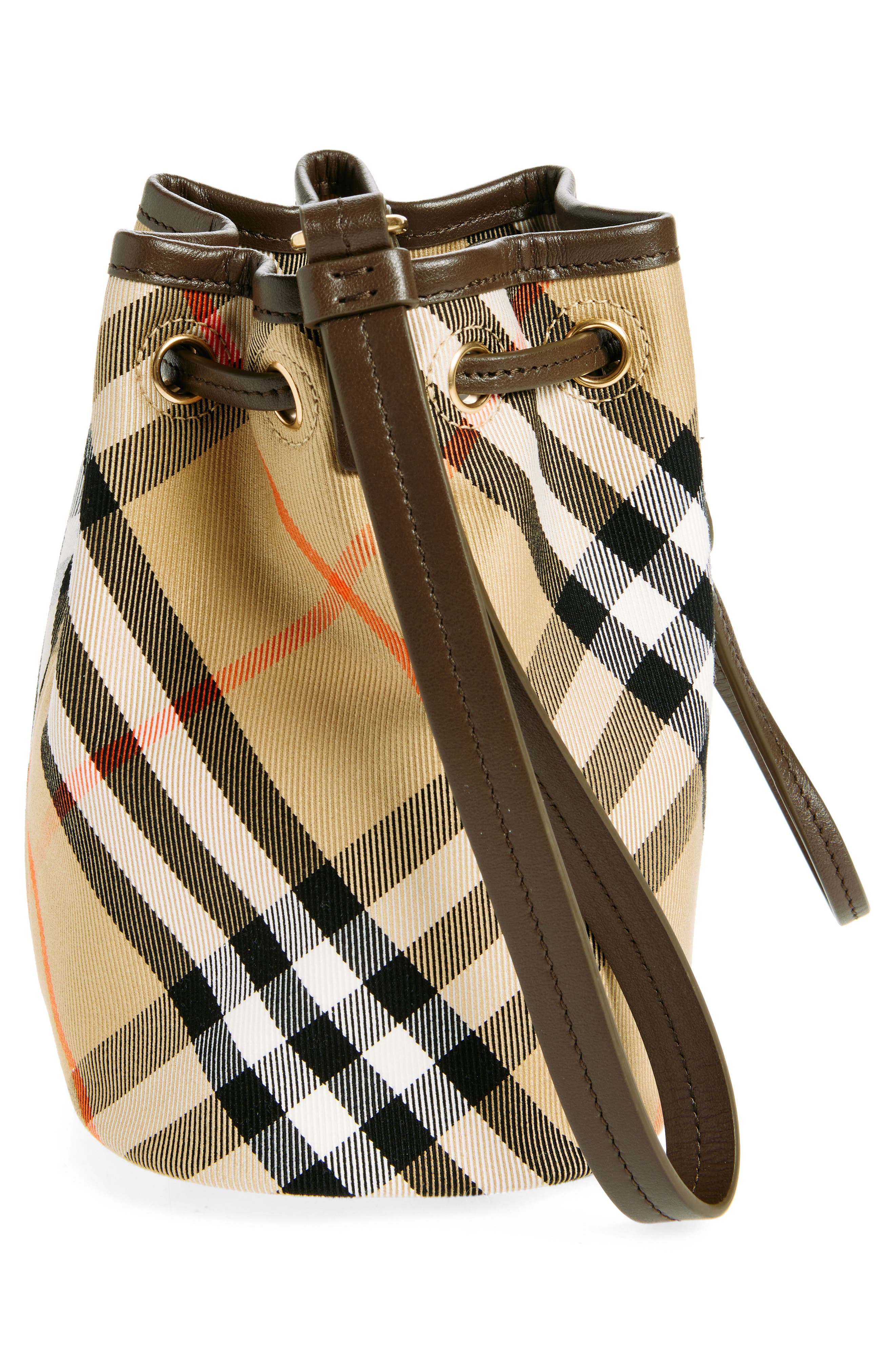 Check Drawstring Canvas Pouch, Alternate, color, SAND