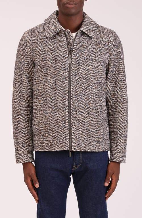 Bagatelle Herringbone Flannel Zip Jacket In Gray
