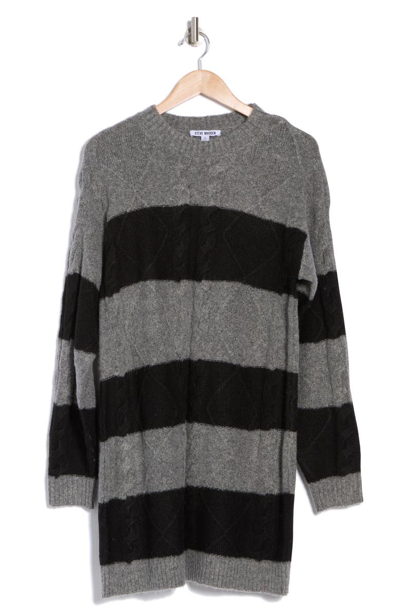 Steve Madden Rugby Stripe Long Sleeve Sweater Dress, Alternate, color, Zinc Heather