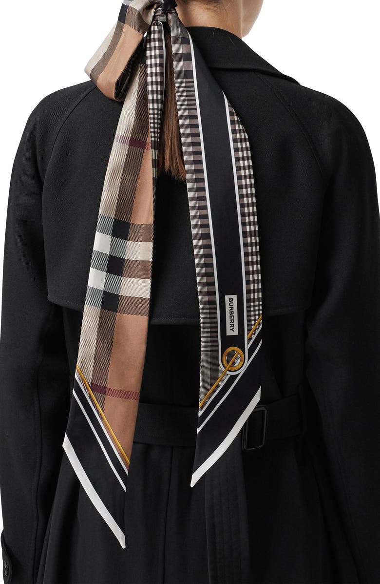 Burberry Archive Check Skinny Silk Scarf, Alternate, color,