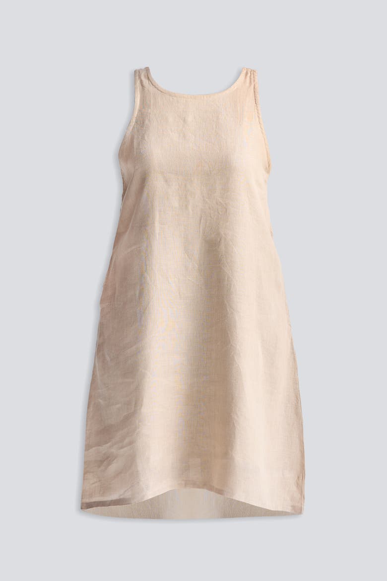 Hemp Short Dress with Back Embroidery, Alternate, color, Beige