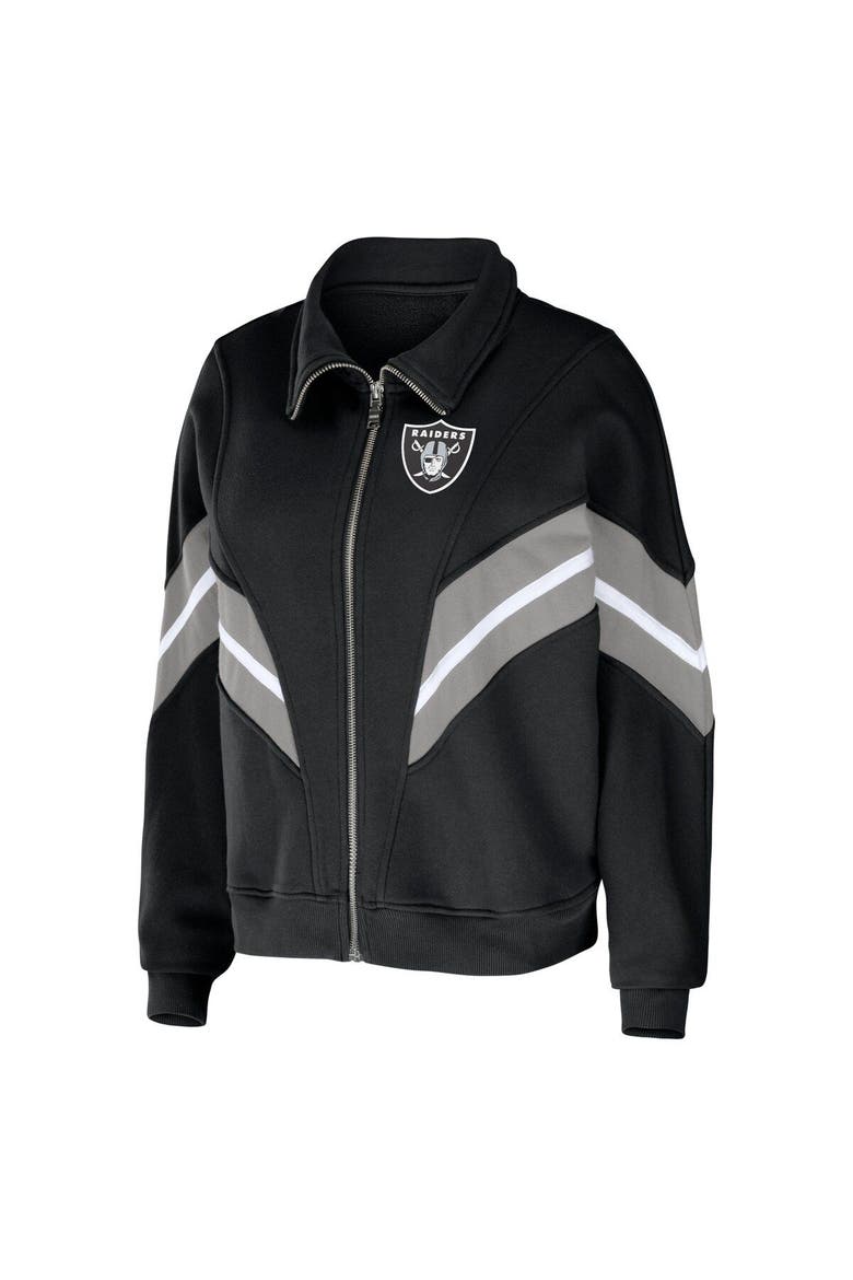 Women's WEAR by Erin Andrews Black Las Vegas Raiders Plus Size Yarn Dye Stripe Full-Zip Jacket, Alternate, color, Black