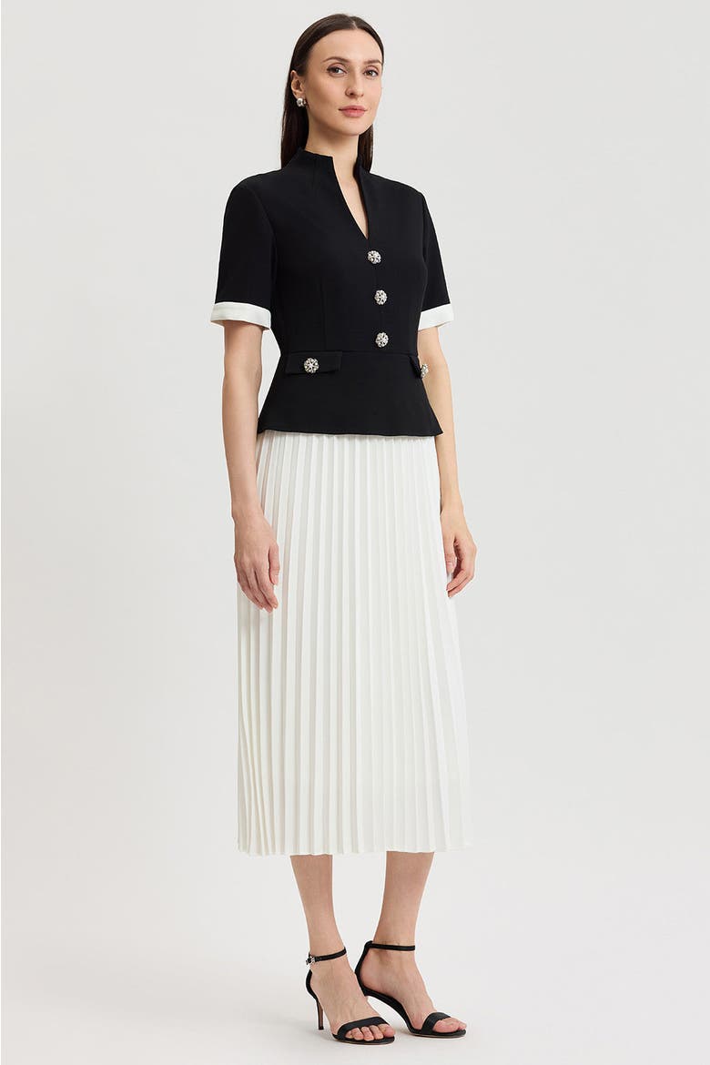 Noelle Pleated Crepe Maxi Dress, Alternate, color, Black/White