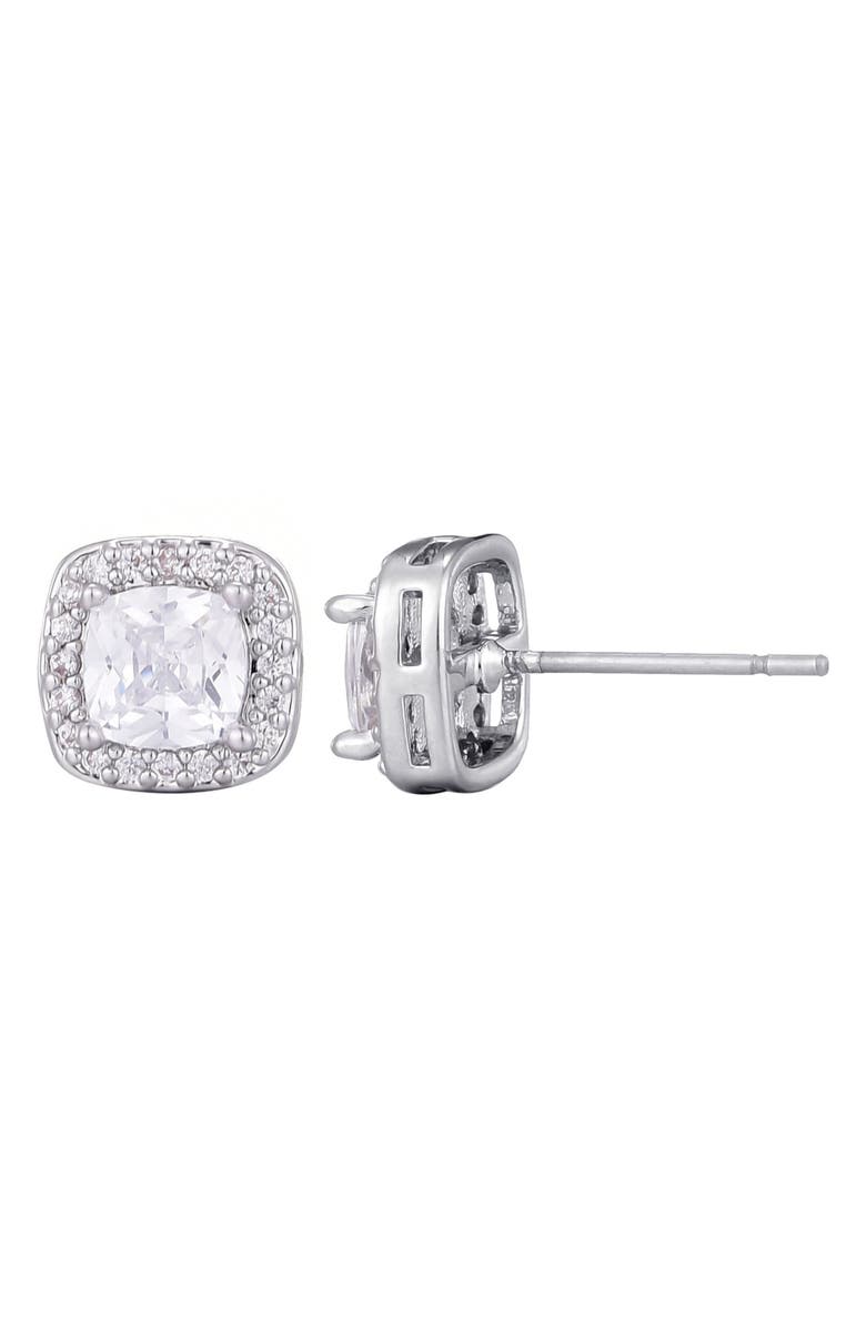 Adornia Cubic Zirconia Halo Cushion Stud Earrings, Alternate, color, Silver
