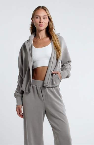 Zella Ultra Soft Ruched Sleeve Front Zip Scuba Knit Jacket Zella Ultra Soft Ruched Sleeve Front Zip Scuba Knit Jacket
