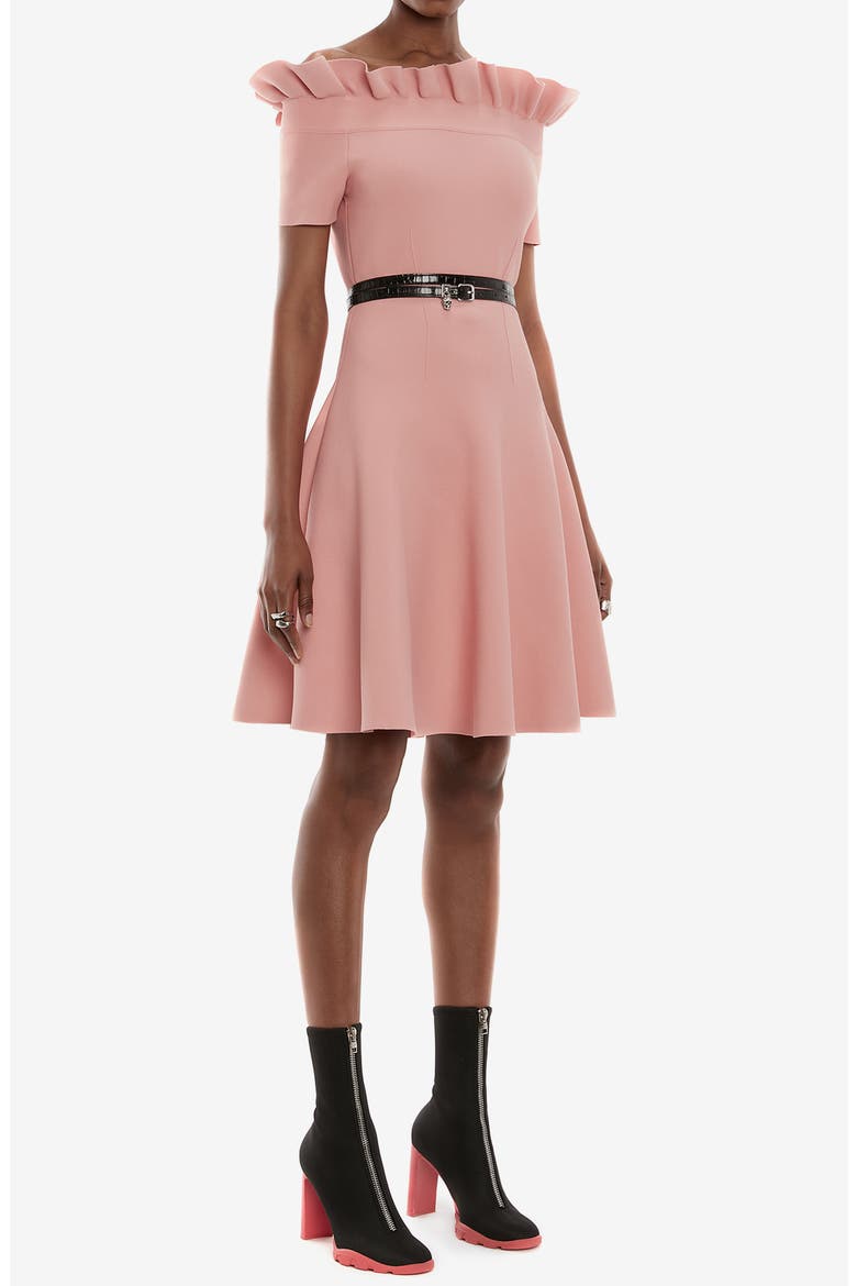 Alexander McQueen Off the Shoulder Skater Dress, Alternate, color, ANEMONE