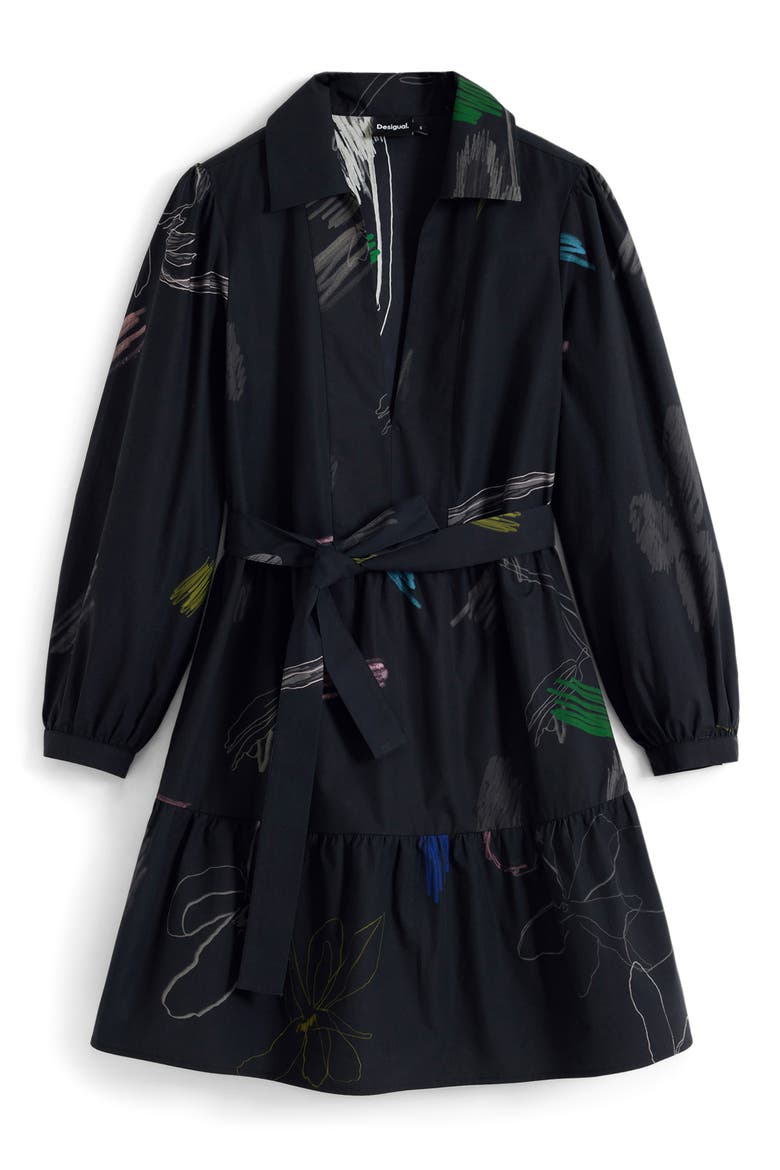 Long Sleeve Cotton Shirtdress, Alternate, color, BLACK