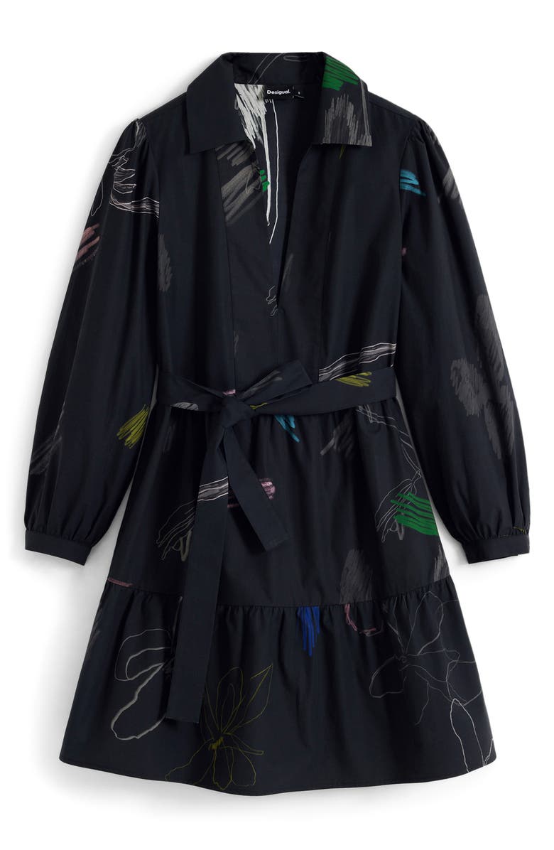 Desigual Long Sleeve Cotton Shirtdress, Alternate, color, Black