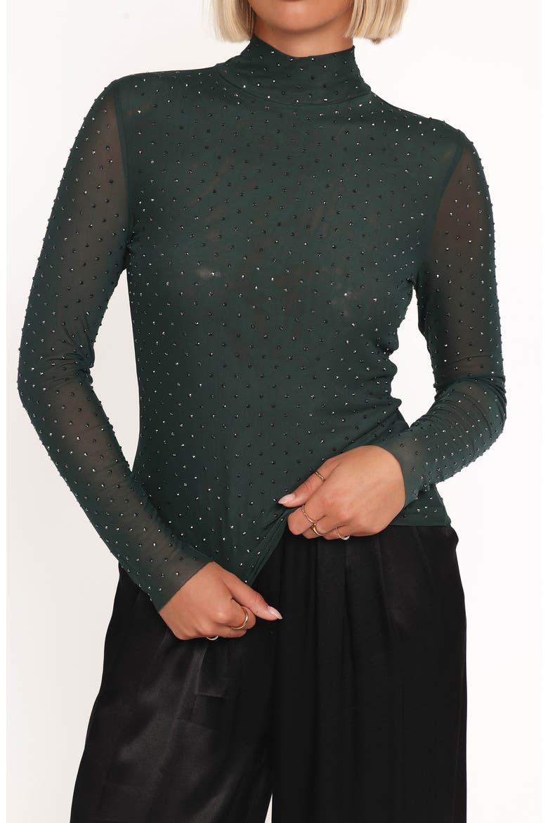 Alejandra Embellished Mesh Top, Main, color, HUNTER GREEN