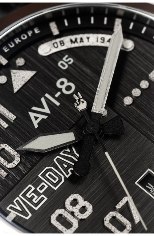 Avi-8 P-51 Mustang Patriot Automatic Ve-day 80th Anniversary Limited Edition Leather Strap Watch, 43 In Black