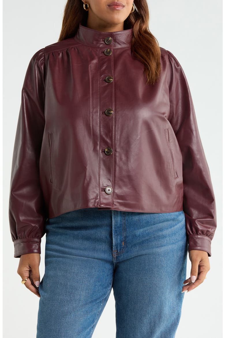 Leather Swing Jacket, Alternate, color, BURGUNDY ROYALE
