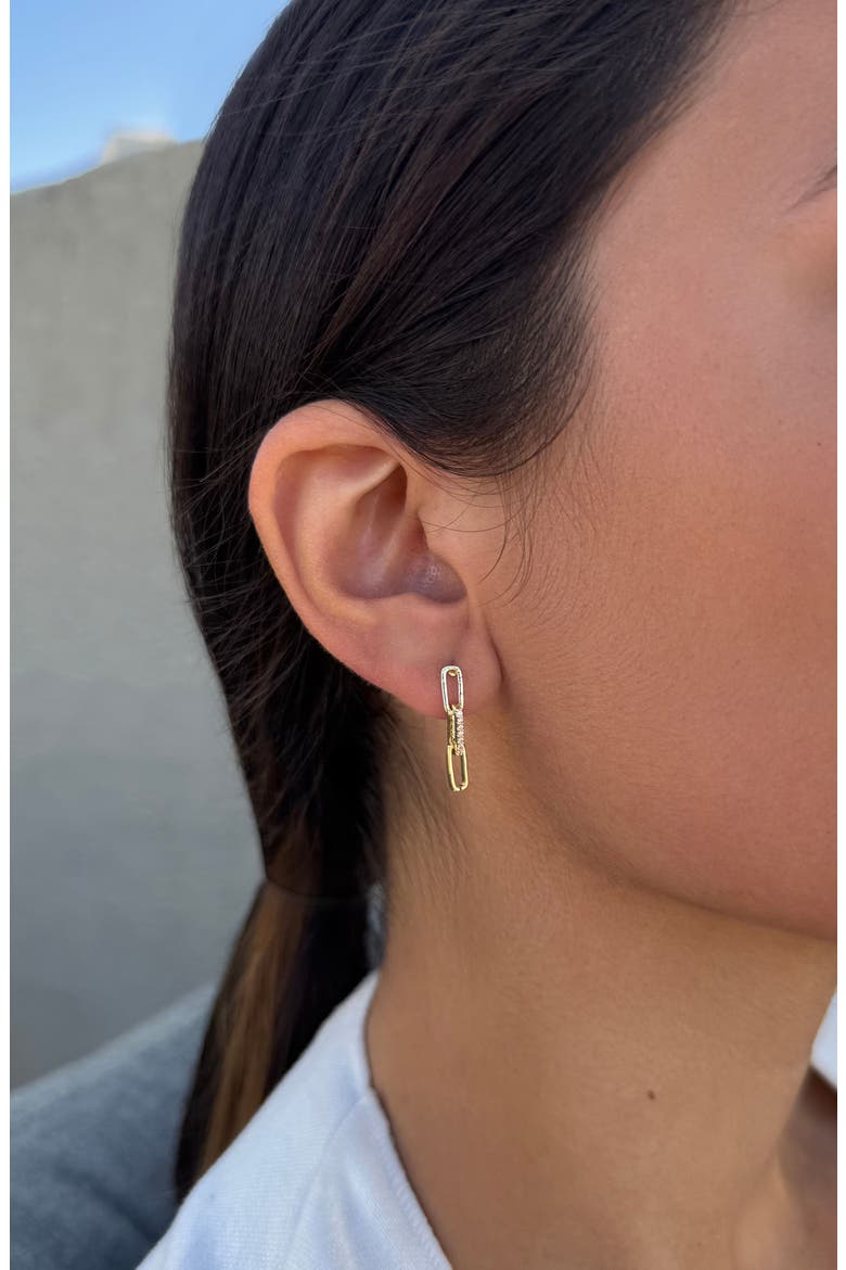 Cubic Zirconia Mini Paperclip Drop Earrings, Alternate, color, GOLD