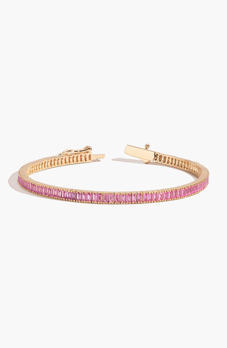 Aurate New York Lab Grown Pink Sapphire Baguette Tennis Bracelet, Main, color, Gold Vermeil
