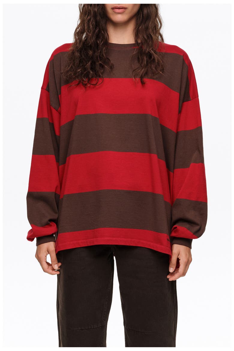 Oversize Striped Long T-shirt, Main, color, RED