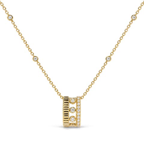 10k Yellow Gold 1/5 Cttw Diamond 3 Row Circle Pendant Necklace