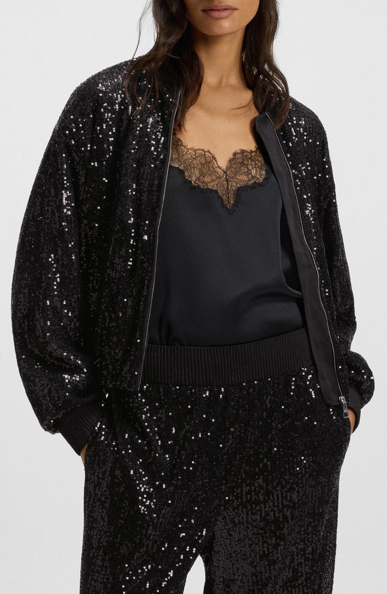 BOSS Orange Jilloi Sequin Bomber Jacket, Main, color, Black