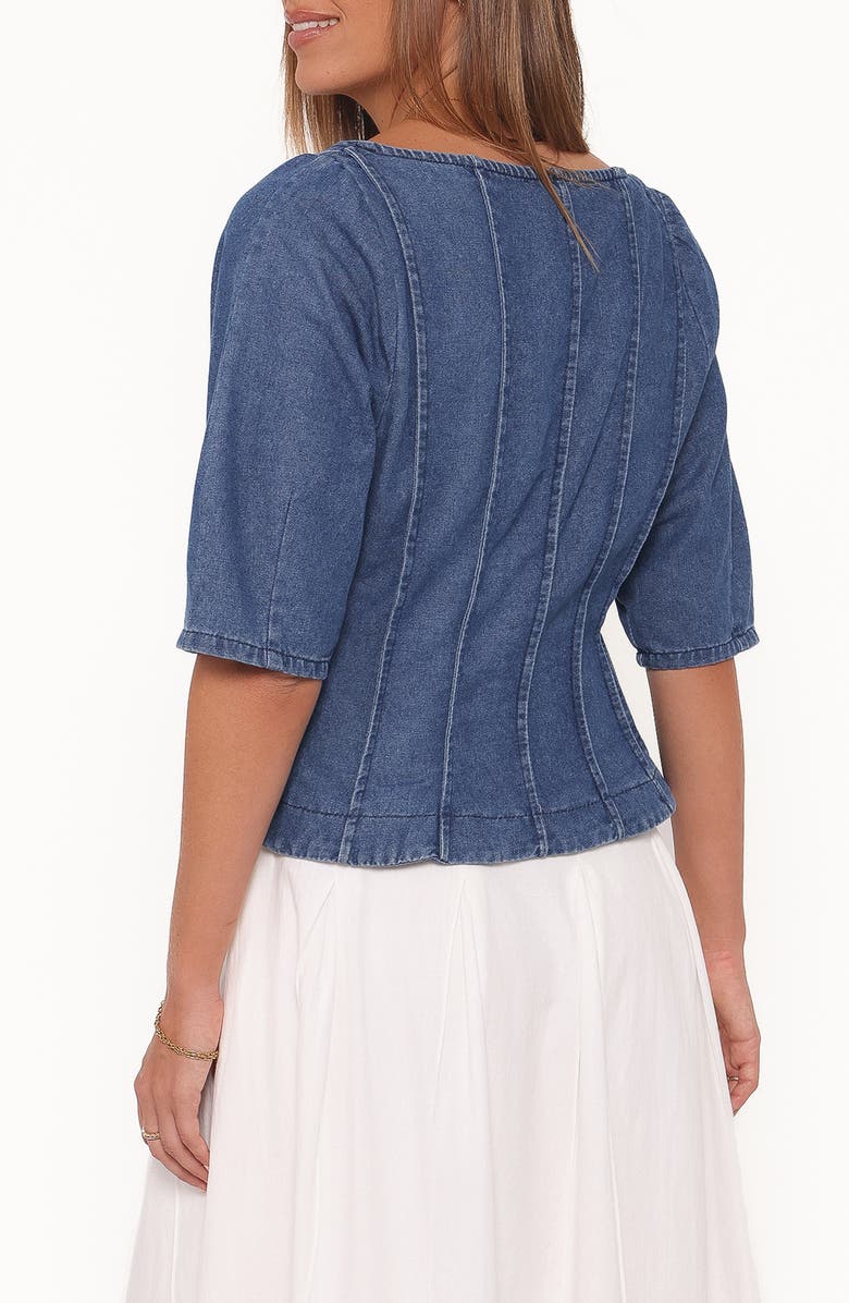 Petal & Pup Saylor Puff Sleeve Seamed Peplum Denim Top, Alternate, color, Blue Medium Wash