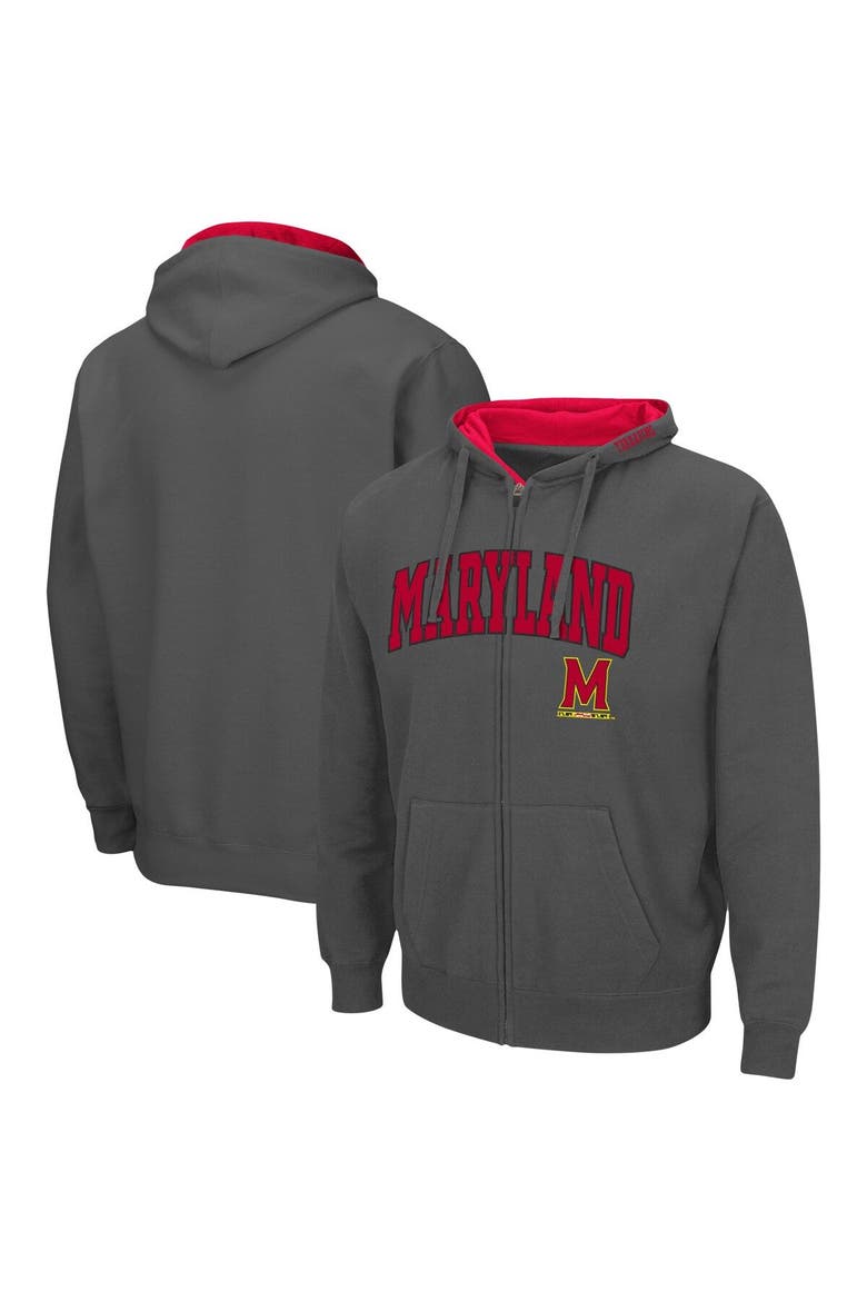 Men's Colosseum Charcoal Maryland Terrapins Arch & Logo 3.0 Full-Zip Hoodie, Main, color, Charcoal