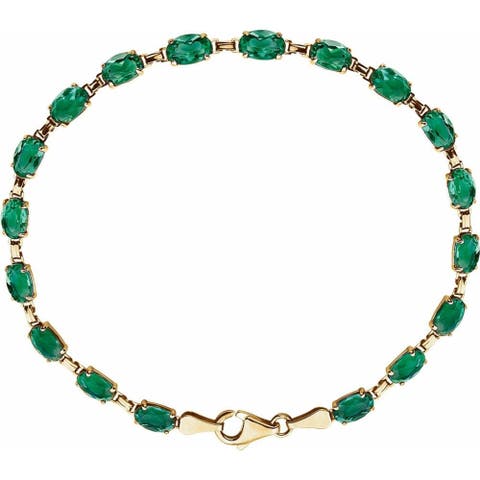Lab-grown Emerald Line Bracelet In 14k Gold