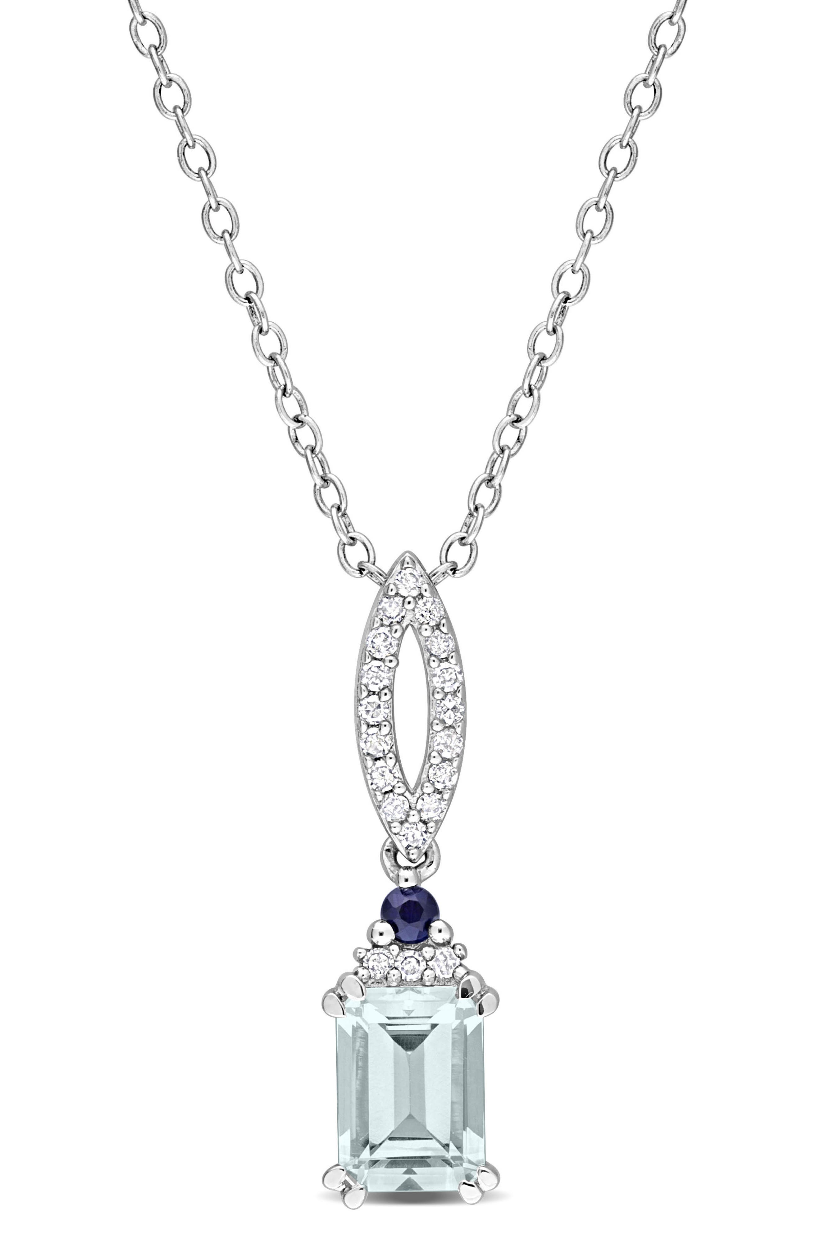 DELMAR Aquamarine, Blue Sapphire & Diamond Pendant Necklace