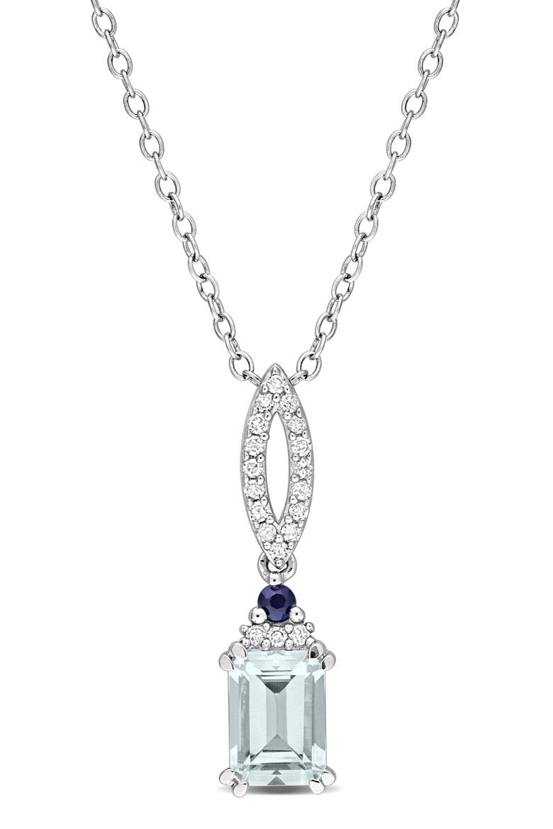 Aquamarine, Blue Sapphire & Diamond Pendant Necklace, Main, color, BLUE