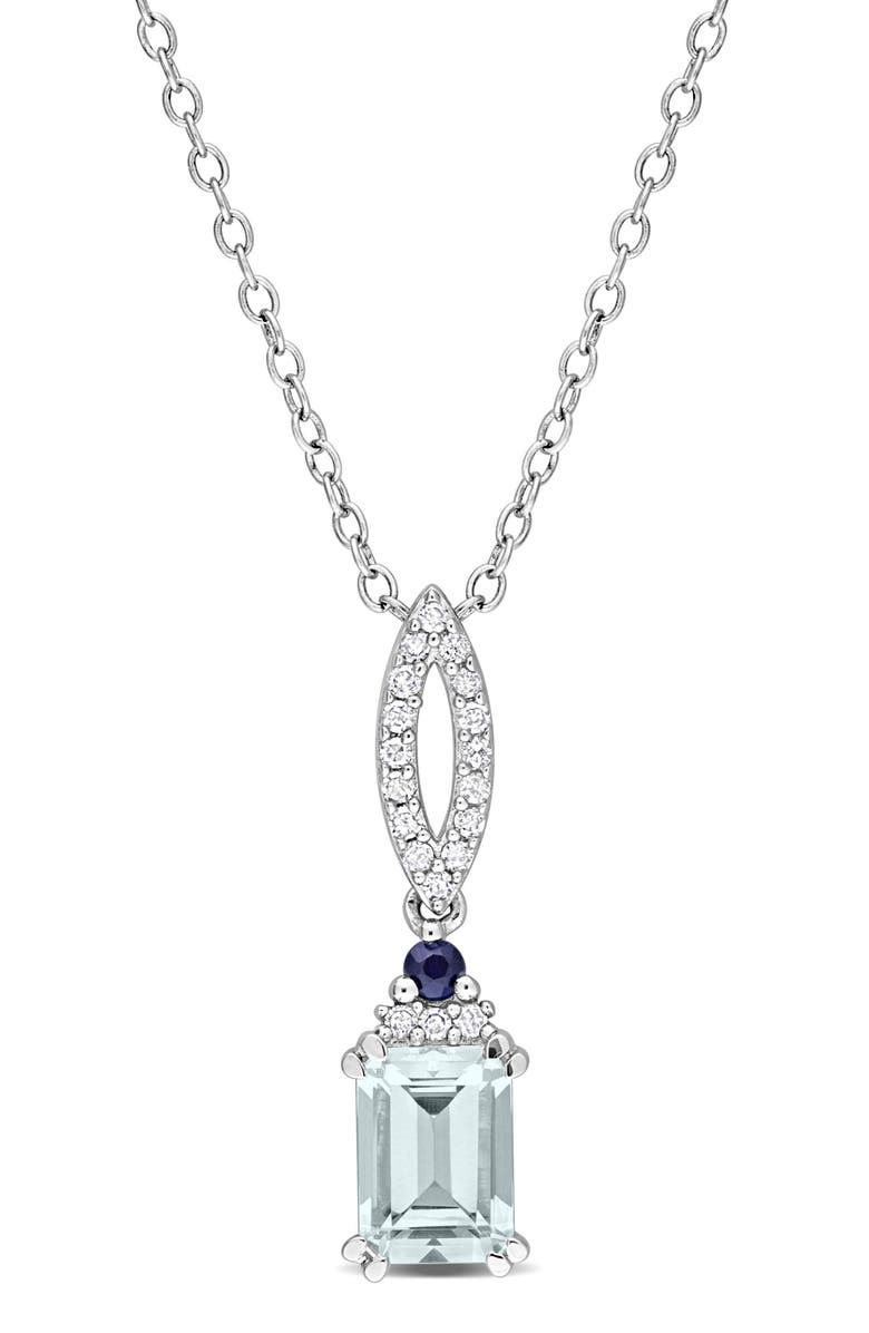 DELMAR Aquamarine, Blue Sapphire & Diamond Pendant Necklace, Main, color, Blue