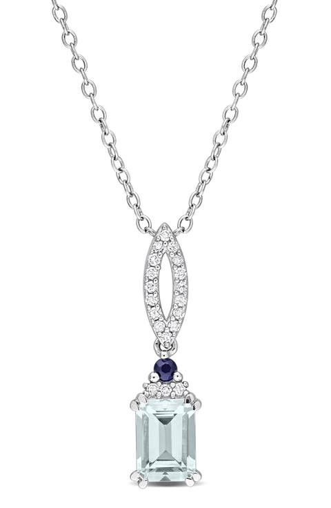 Aquamarine, Blue Sapphire & Diamond Pendant Necklace