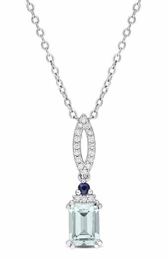 Aquamarine, Blue Sapphire & Diamond Pendant Necklace