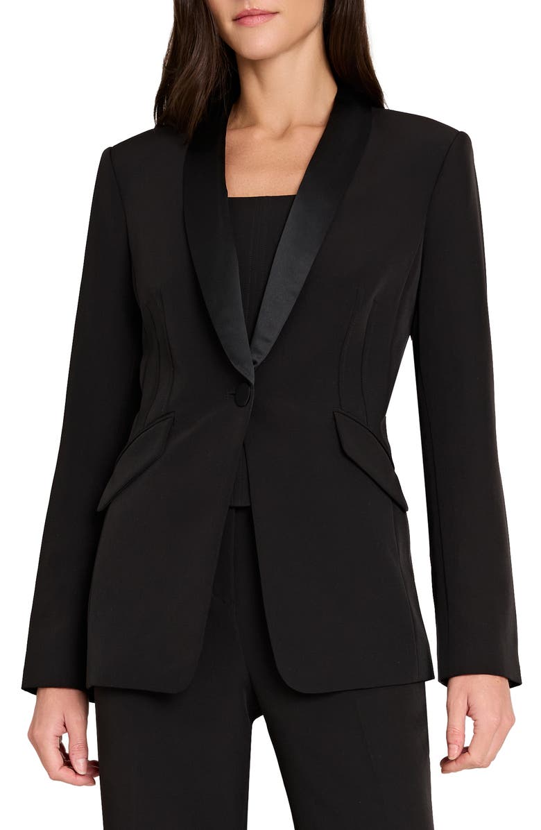 Tahari ASL Crepe Tuxedo Jacket, Main, color, Black