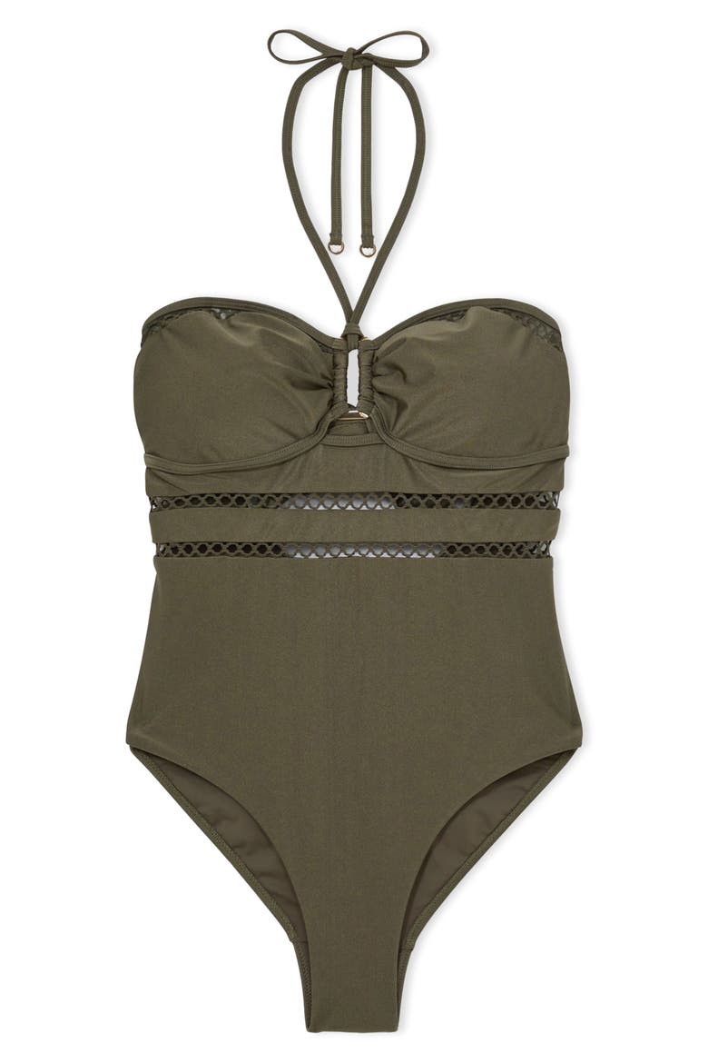 Libby Bandeau One-Piece Swimsuit, Alternate, color, KHAKI GREEN
