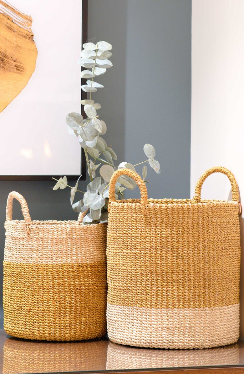 LIKHA Cylinder Floor Basket with Handles, Set of 2, Alternate, color, Mustard