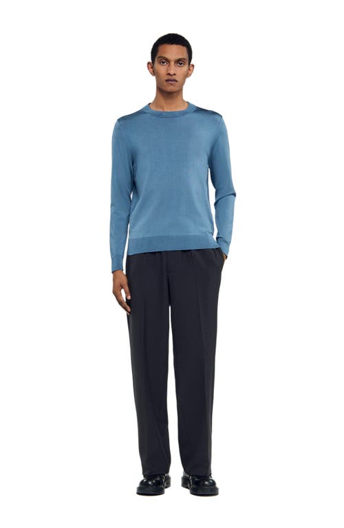 Sandro Mens Blue Office Crewneck Fine-knit Jumper In Blue