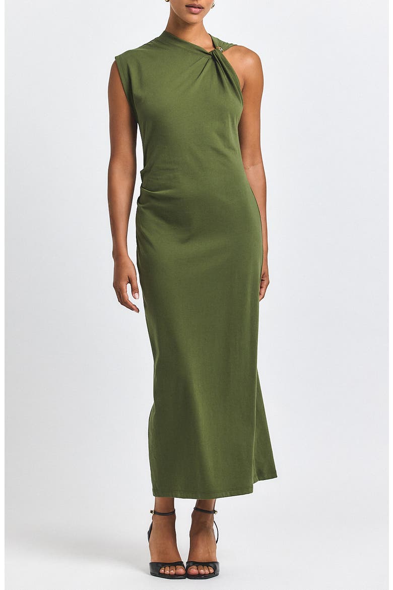 Evelise Embelllished Twist One-Shoulder Cotton Dress, Main, color, FATIGUE