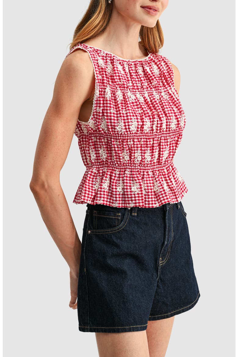 Embroidered Smocked Top, Alternate, color, RED CREAM