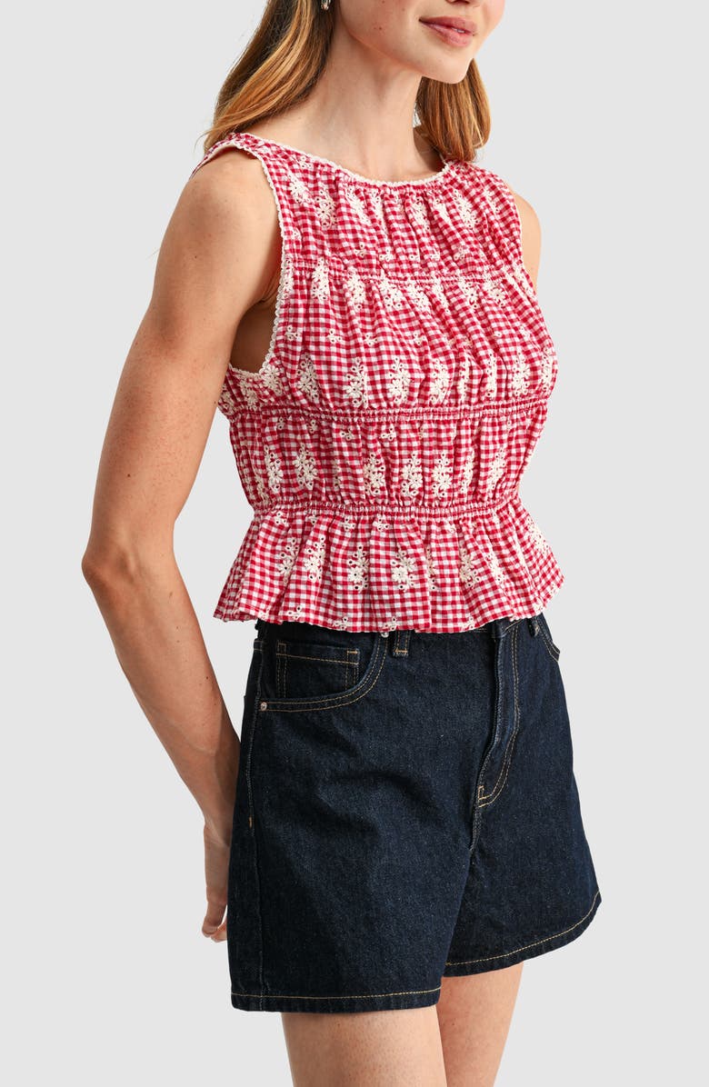 All in Favor Embroidered Smocked Top, Alternate, color, Red Cream