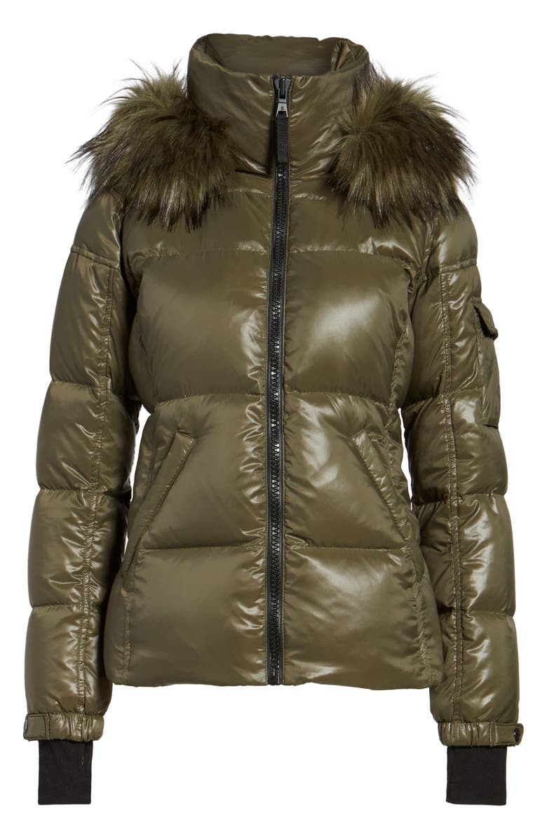 S13 /NYC Kylie Faux Fur Trim Gloss Puffer Jacket, Alternate, color, 