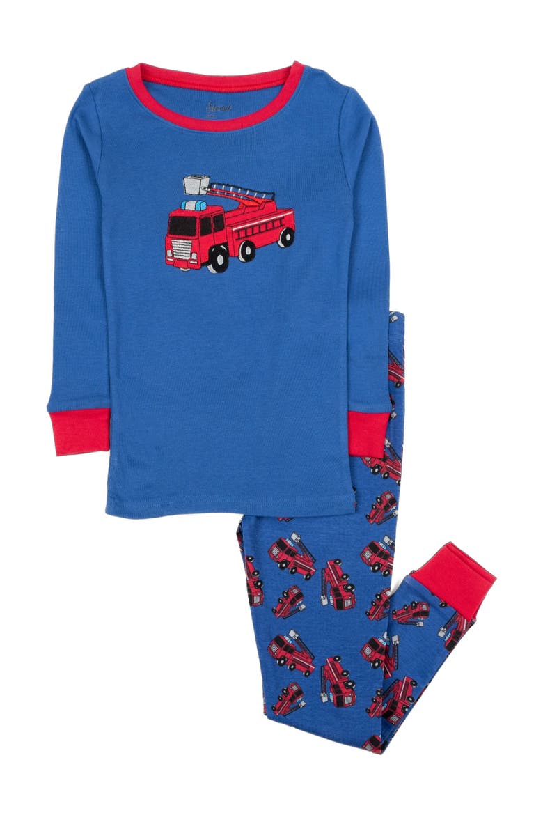 Kids Cotton Two-Piece Printed Pajamas, Vehicles & Machines, Main, color, Fire Truck