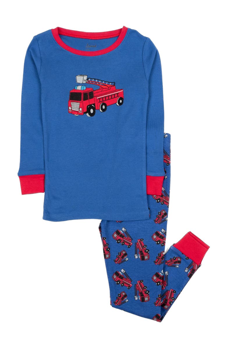 Leveret Kids Cotton Two-Piece Printed Pajamas, Vehicles & Machines, Main, color, Fire Truck