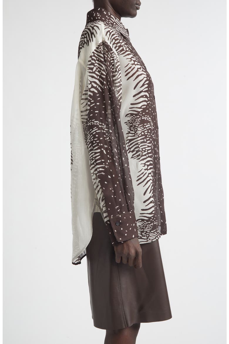Animal Print Silk Chiffon Button-Up Shirt, Alternate, color, 0967/ 701 PARCHMENT/ EXPRESSO