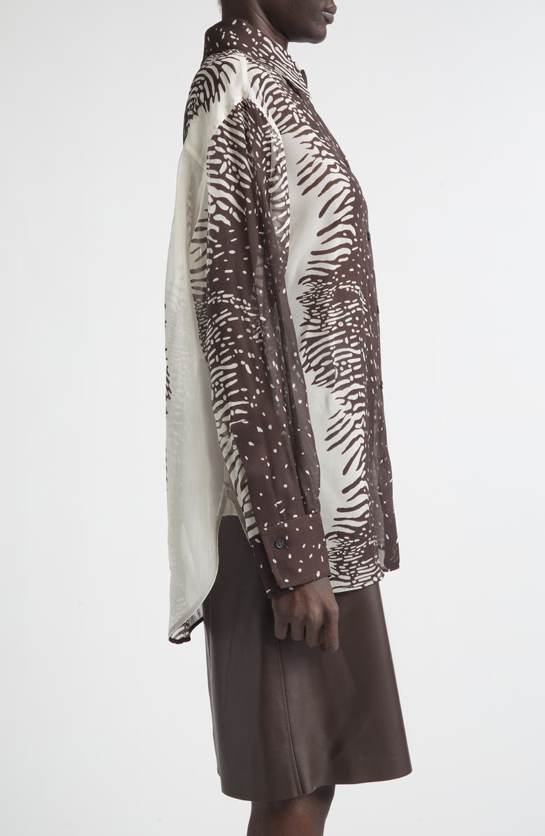 FERRAGAMO Animal Print Silk Chiffon Button-Up Shirt, Alternate, color, 0967/ 701 Parchment/ Expresso