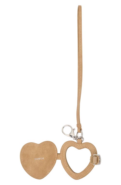 Stand Oil Belted Heart Mirror Faux Leather Key Ring Bag Charm In Brown