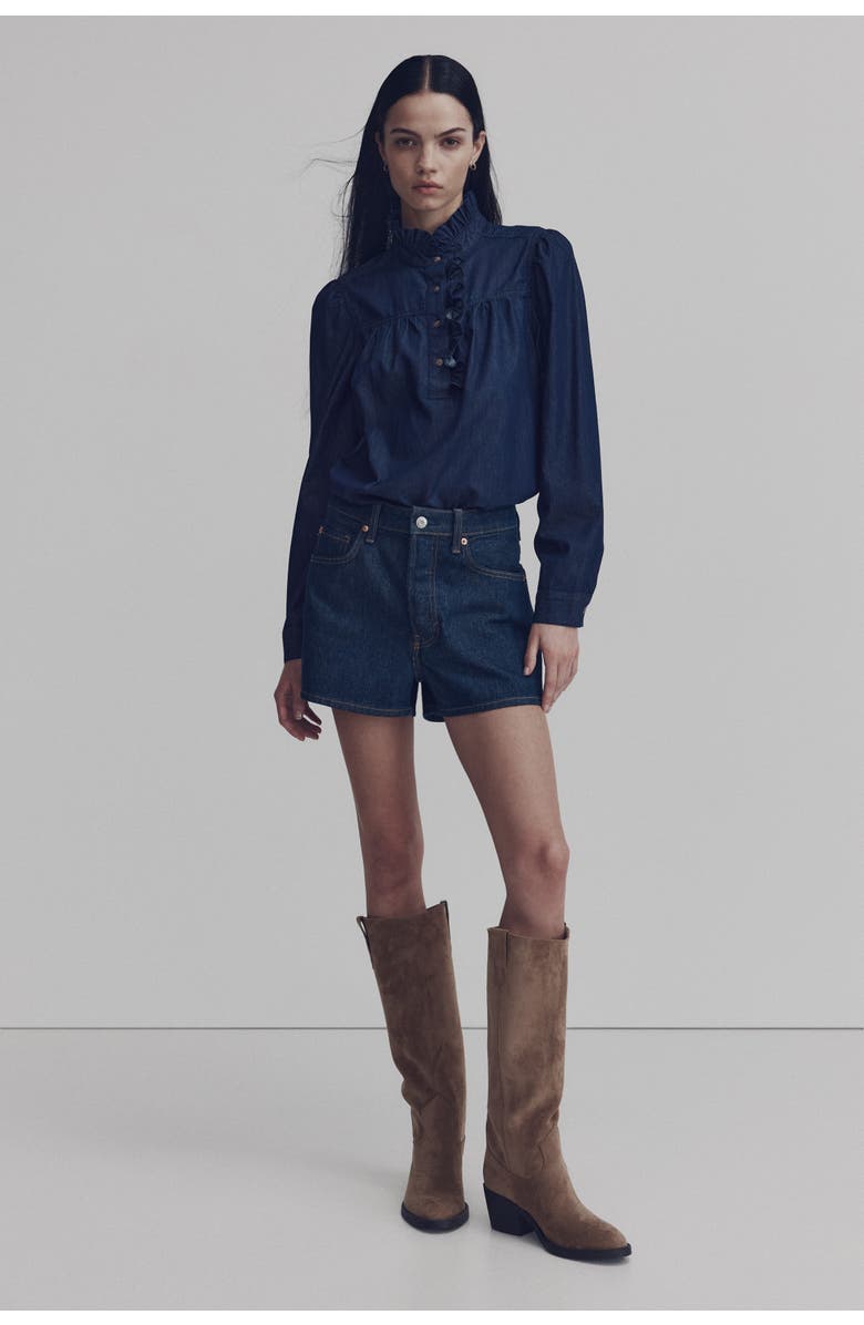 H&M Frill-collared Denim Blouse, Alternate, color, Dark Denim Blue