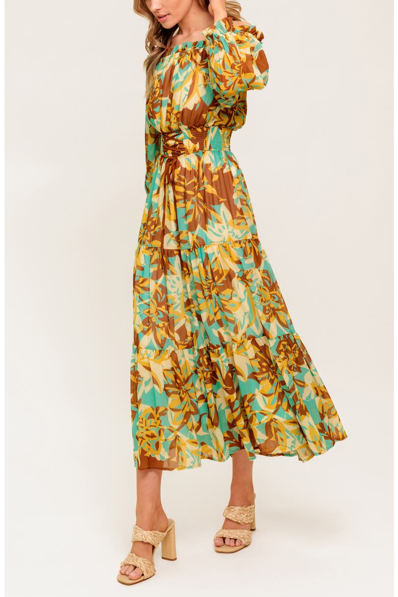 Long Sleeve Tiered Midi Dress, Alternate, color, BROWN MINT