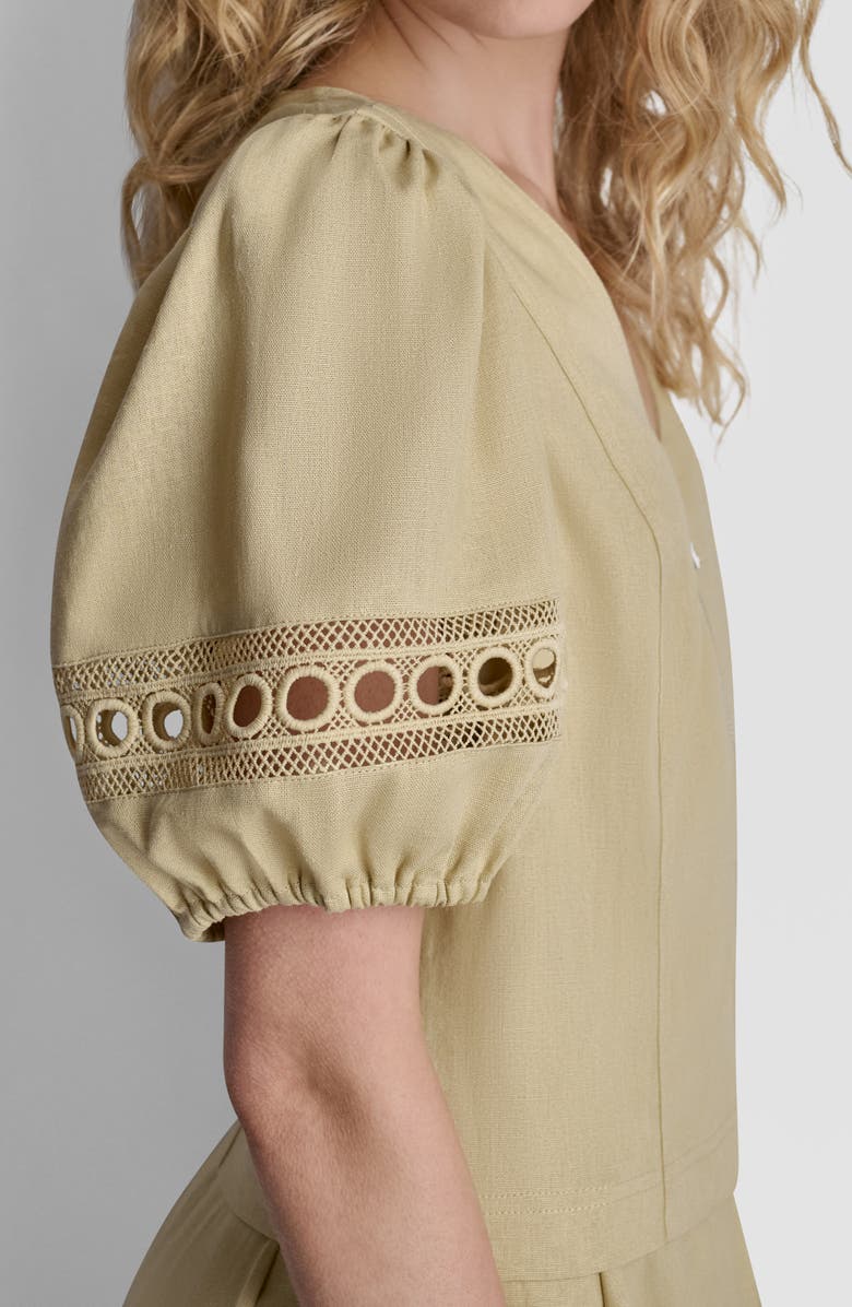 DKNY Loop Lace Puff Sleeve Top, Alternate, color, Mojave Desert