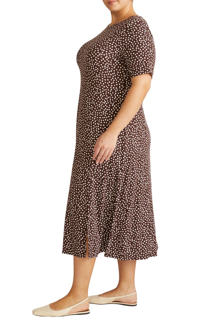 Serena Short Sleeve Jersey Midi Dress, Alternate, color, BROWN/ WHITE DOT
